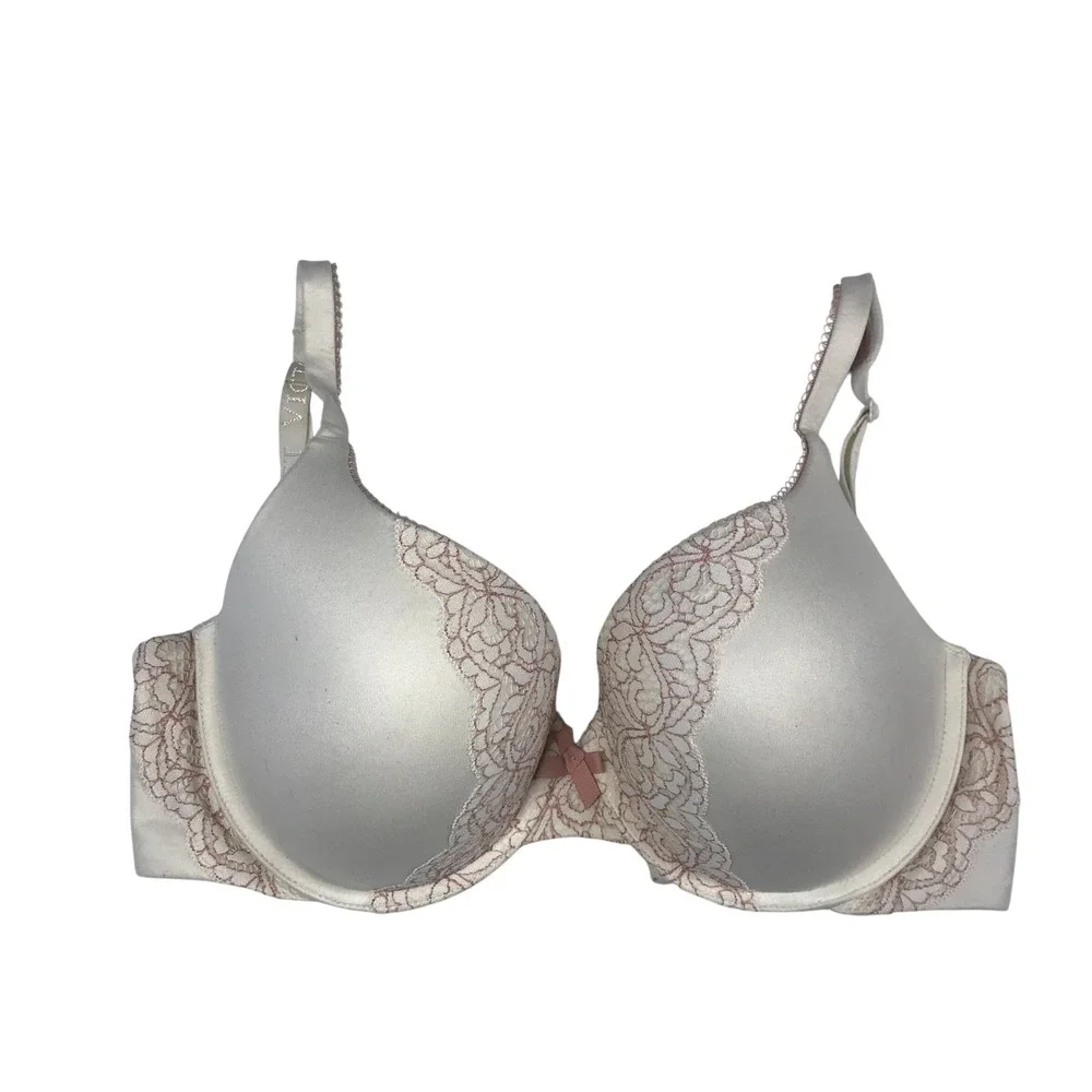 Victorias Secret Body By Victoria Perfect Shape Bra Ivory Pink Lace 32DDD 392860